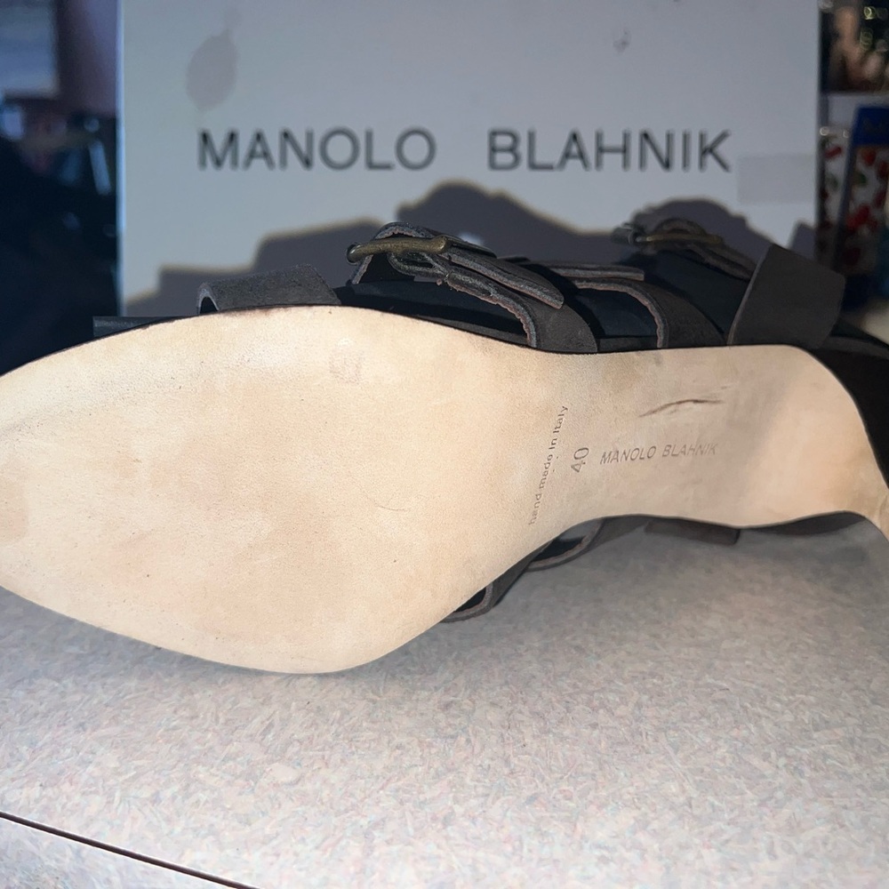 Manolo Blahnik Women's Brown Suede Strappy Heels - Picture 7 of 11